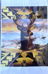 Print by Thomas Lucero (Santo Domingo Pueblo) in a plastic sleeve.